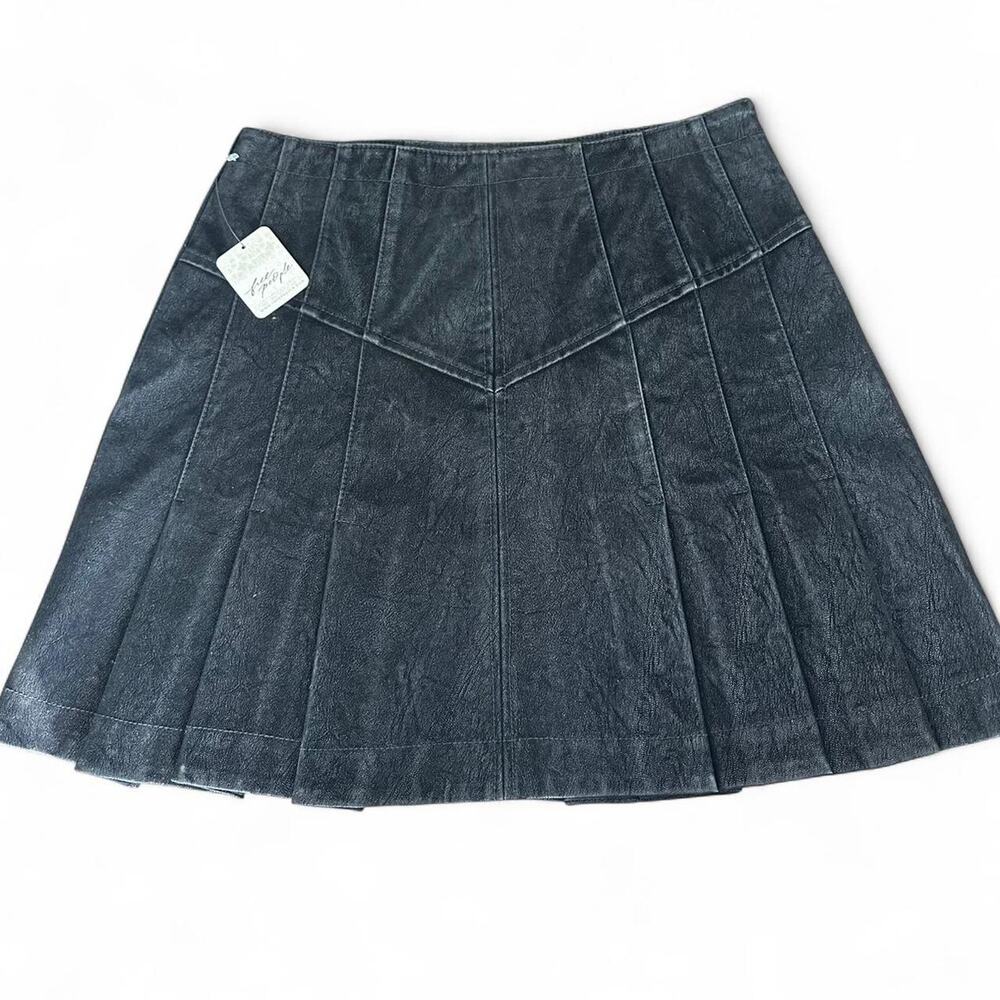 Free People NWT Black Suede/leather Pleated Skirt Size 6